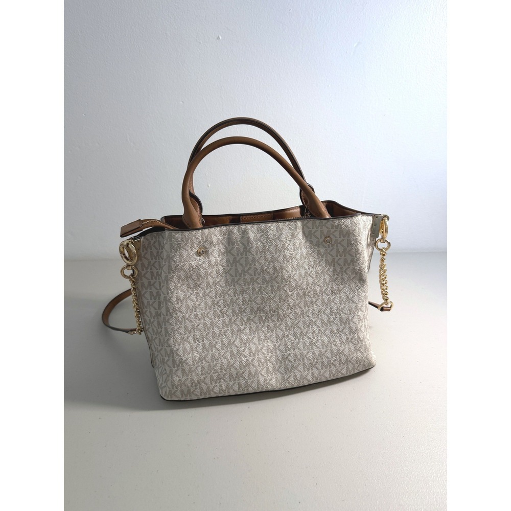 Michael Kors Hamilton Traveler White MK Monogram Logo‎ Satchel Crossbody Bag - Picture 3 of 9